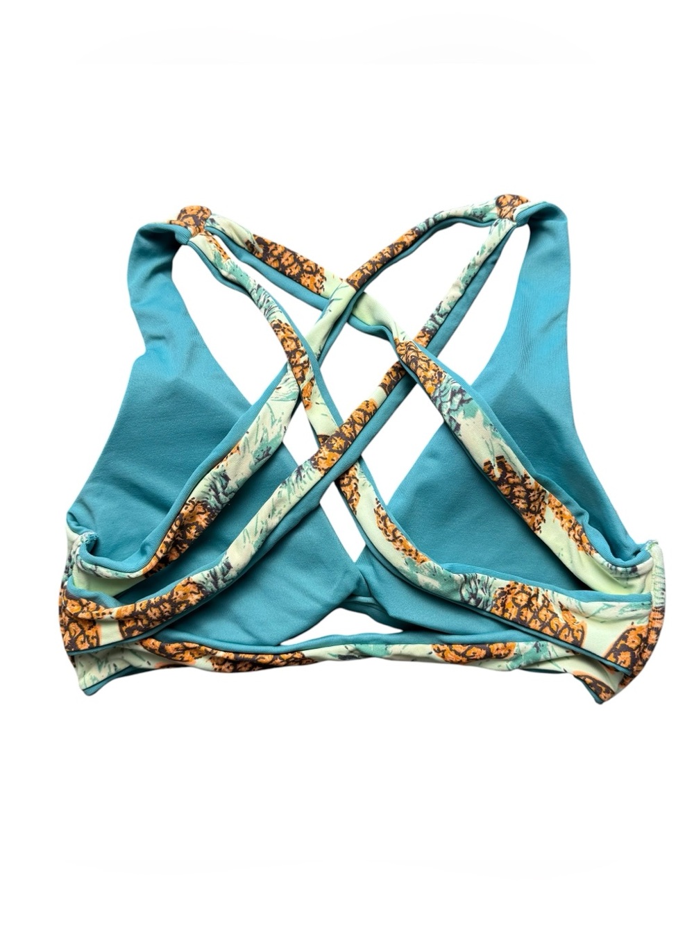 Maaji Reversible Pineapple Print Bikini Top in Teal and Lime Green Size S - Picture 2 of 5